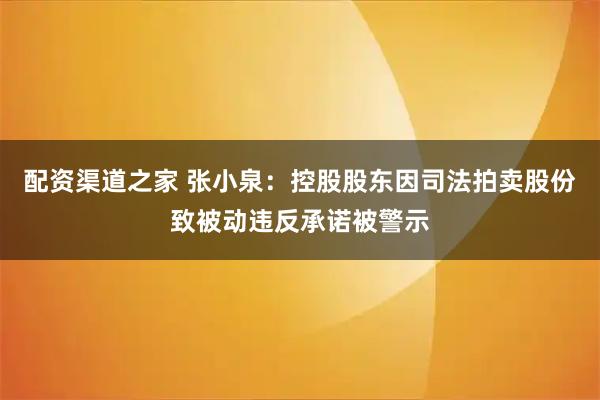 配资渠道之家 张小泉：控股股东因司法拍卖股份致被动违反承诺被警示